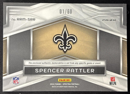 Spencer Rattler 2024 Panini Spectra Rising Rookie Materials Hyper /60 Saints Sports Trading Cards