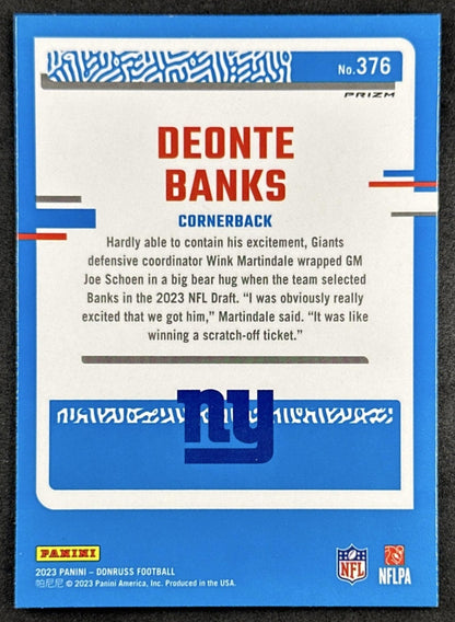 Deonte Banks 2023 Donruss Optic Rated Rookie Preview Blue Scope Prizm Giants Back