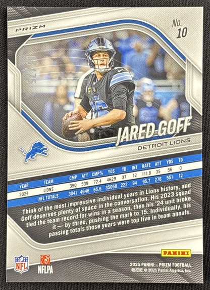 Jared Goff 2025 Panini Prizm No Huddle Purple /75 Lions