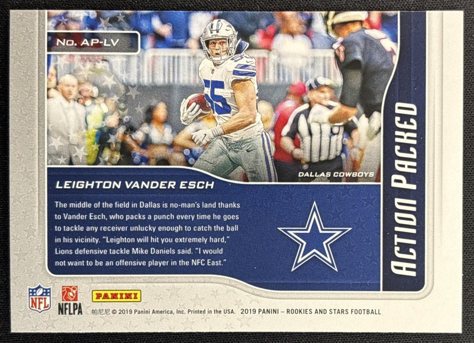 Leighton Vander Esch 2019 Panini Rookies & Stars Action Packed Cowboys back