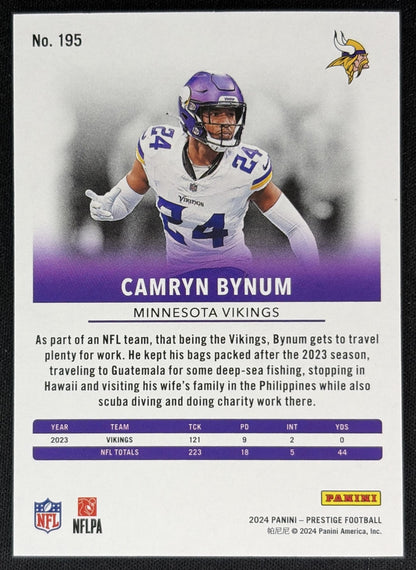 Camryn Bynum 2024 Panini Prestige Blue Premium Xtra Points /299 Vikings back