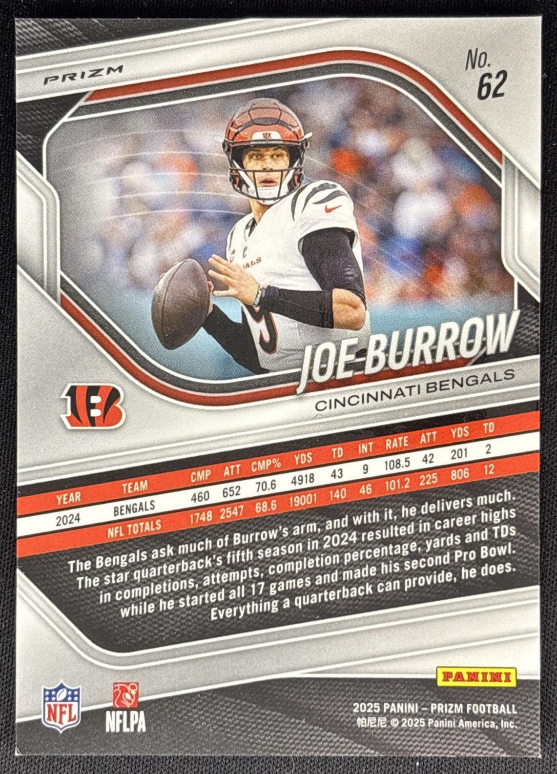 Joe Burrow 2025 Panini Prizm Red White & Blue Bengals Sports Trading Cards