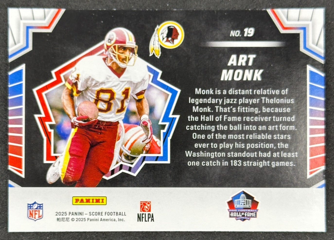 Art Monk Men Of Canton Score Washington Redskins Sports Trading Cards
