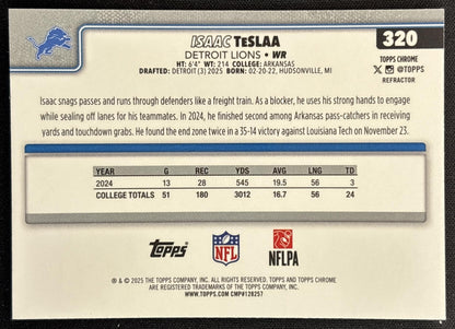 Isaac TeSlaa 2025 Topps Chrome Rookie Refractor Lions Sports Trading Cards