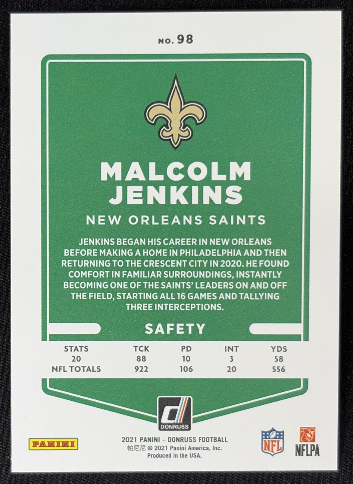 Malcolm Jenkins 2021 Panini Donruss Press Proof Premium Saints Sports Trading Card