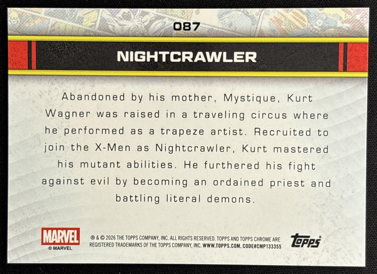 Nightcrawler 2026 Topps Chrome Marvel Comics RayWave Refractor back