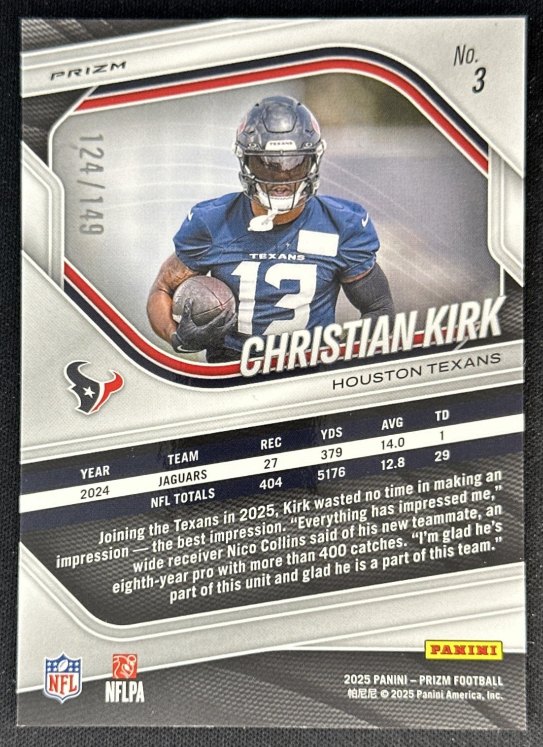 Christian Kirk 2025 Panini Prizm Red Wave /149 Texans