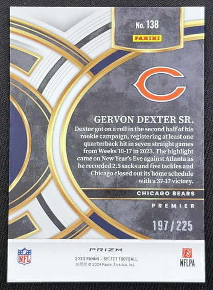 Gervon Dexter Sr. 2023 Panini Select Tri Color Prizms /225 Bears