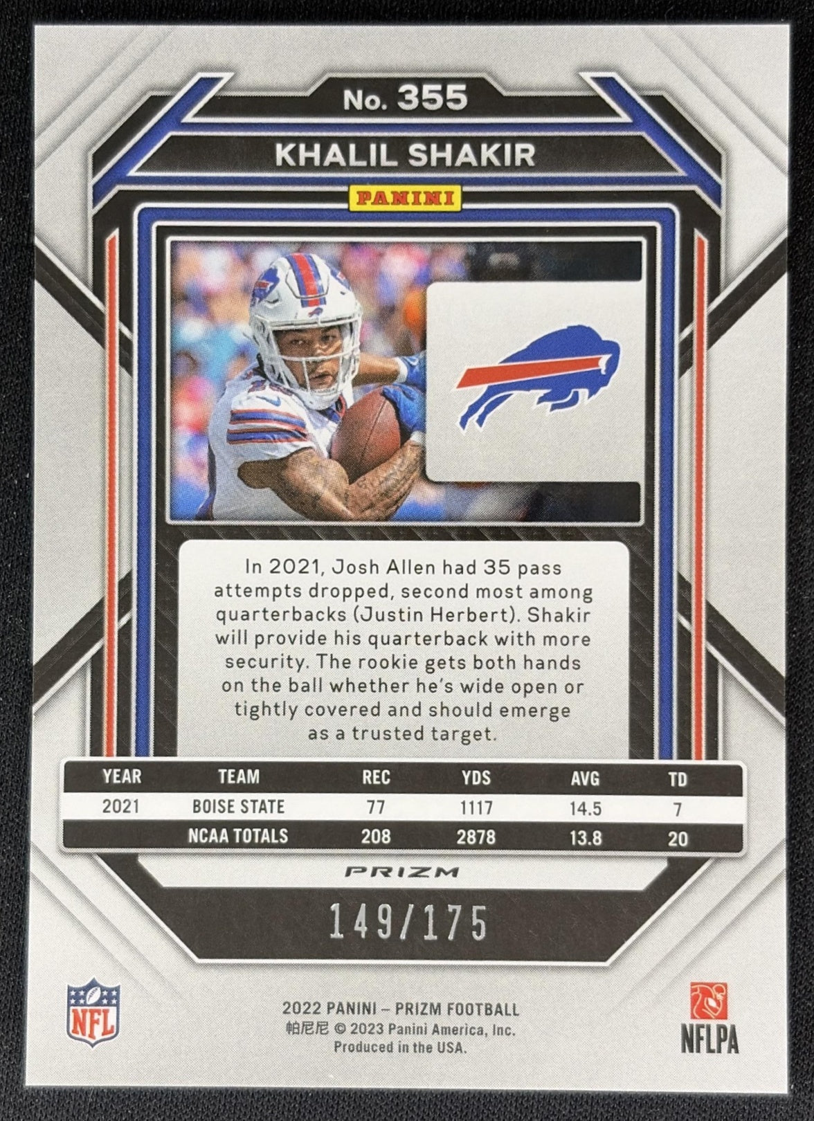 Khalil Shakir 2022 Panini Prizm Hyper /175 Bills back