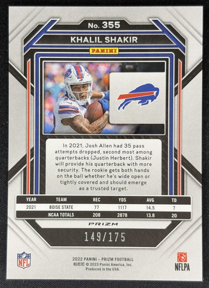 Khalil Shakir 2022 Panini Prizm Hyper /175 Bills back