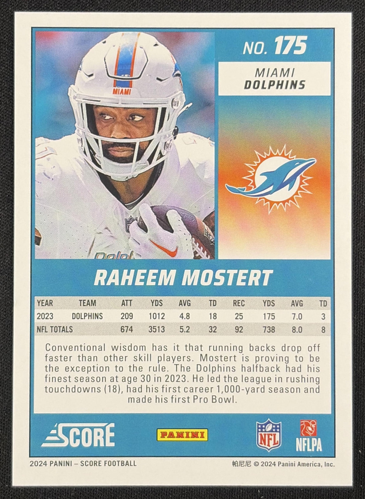 Raheem Mostert 2024 Panini Score Spokes /180 Dolphins