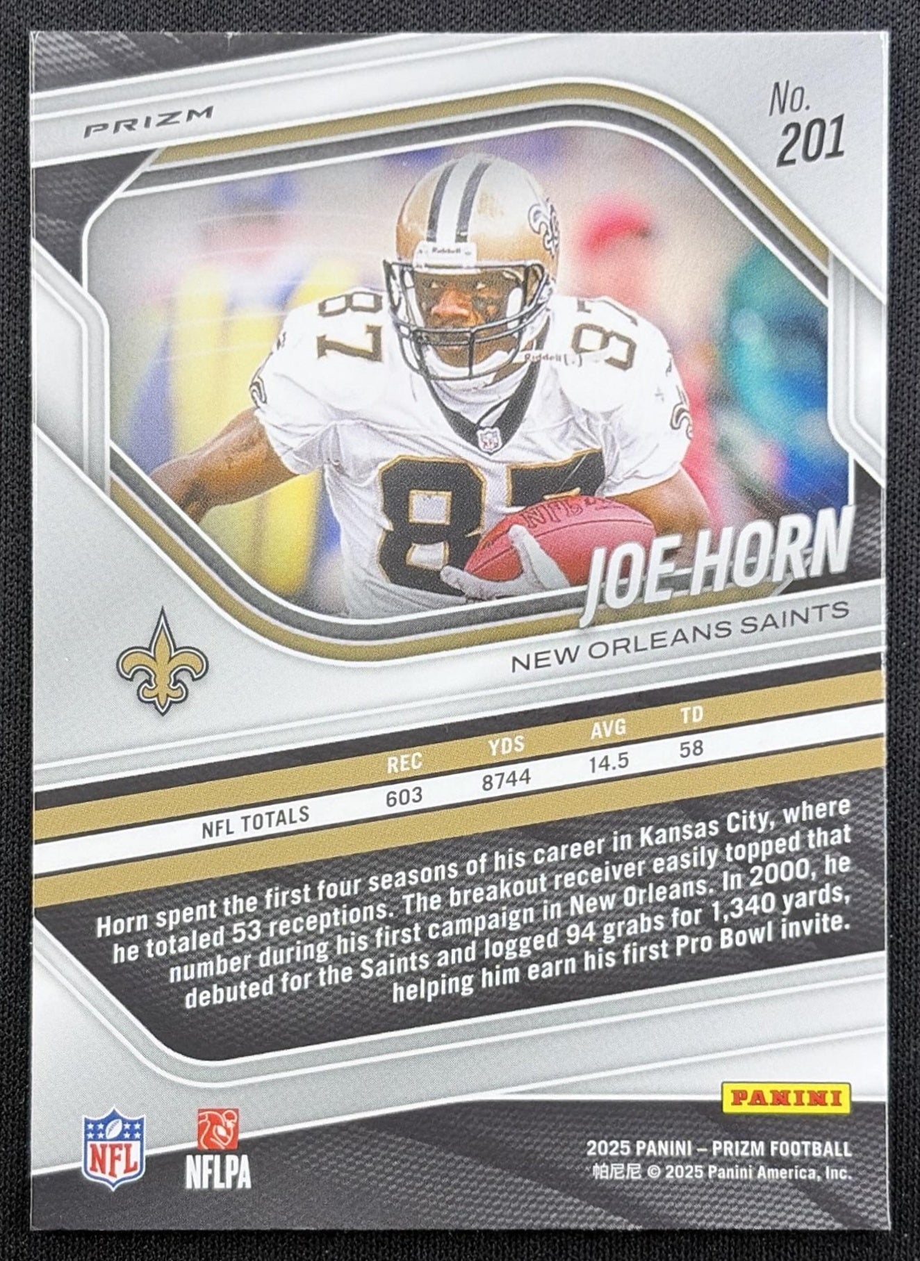 Joe Horn 2025 Panini Prizm Neon Green Pulsar Saints