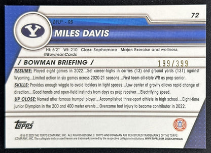 Miles Davis 2023 Bowman University Chrome Purple Mini Diamond Refractor /399 back