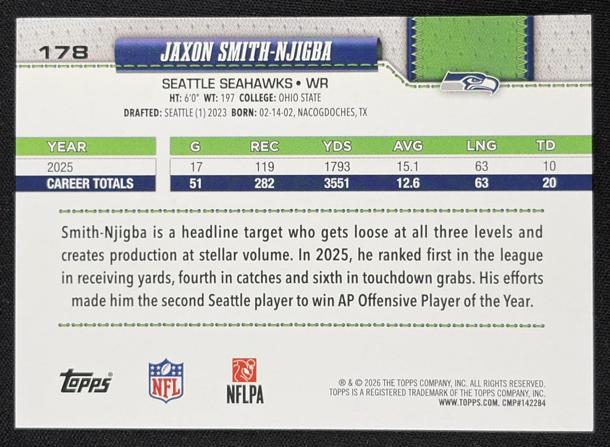 Jaxon Smith-Njigba 2026 Topps Rainbow Foil Seahawks