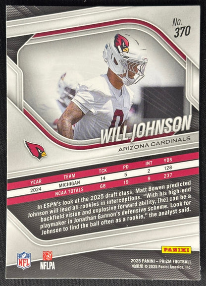Will Johnson 2025 Prizm Cardinals Sports Trading Card
