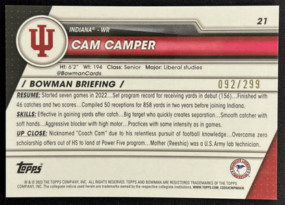 Cam Camper 2023 Bowman University Chrome Aqua Refractor /299 back