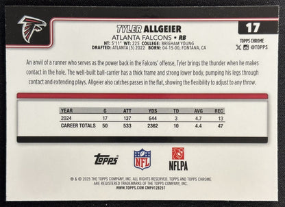 Tyler Allgeier 2025 Topps Chrome X-Fractor Falcons Sports Trading Cards