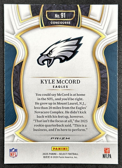 Kyle McCord 2025 Panini Select Concourse Black and Green Prizm Shock Eagles Back