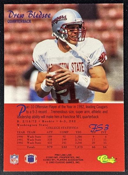 Drew Bledsoe 1993 Classic Proline Live Patriots Sports Trading Cards
