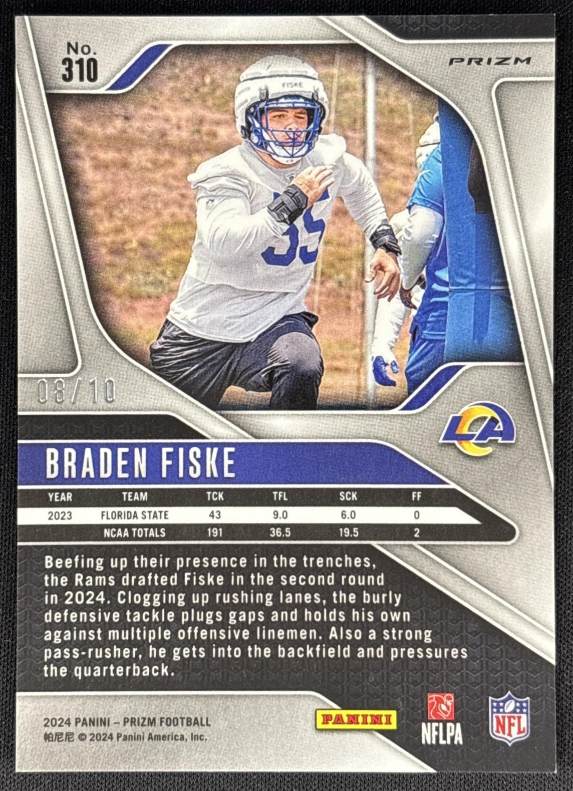 Braden Fiske 2024 Panini Prizm Choice Gold /10 Rams Sports Trading Card