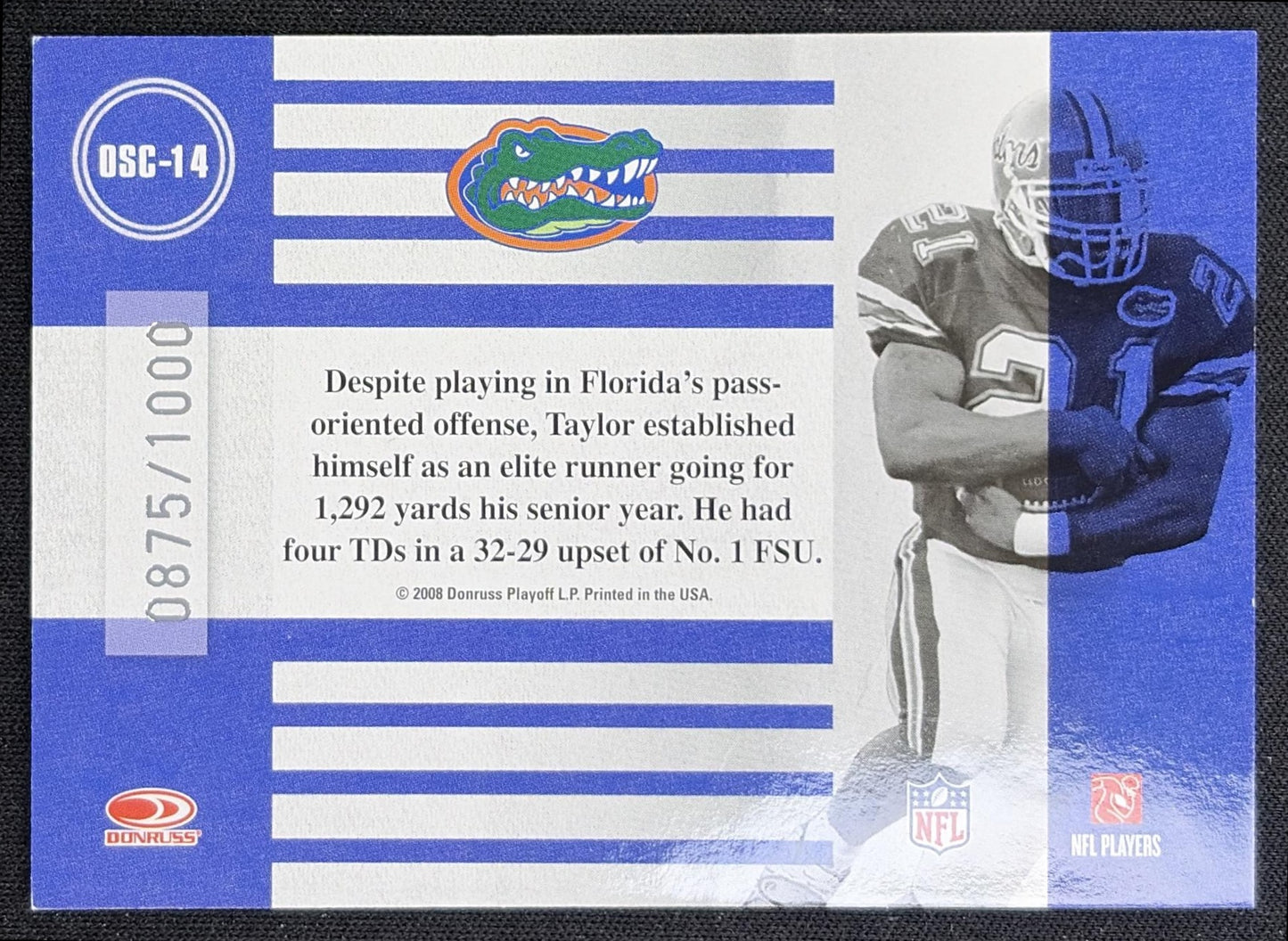 Fred Taylor 2008 Donruss Classics Old School Colors /1000 Gators back