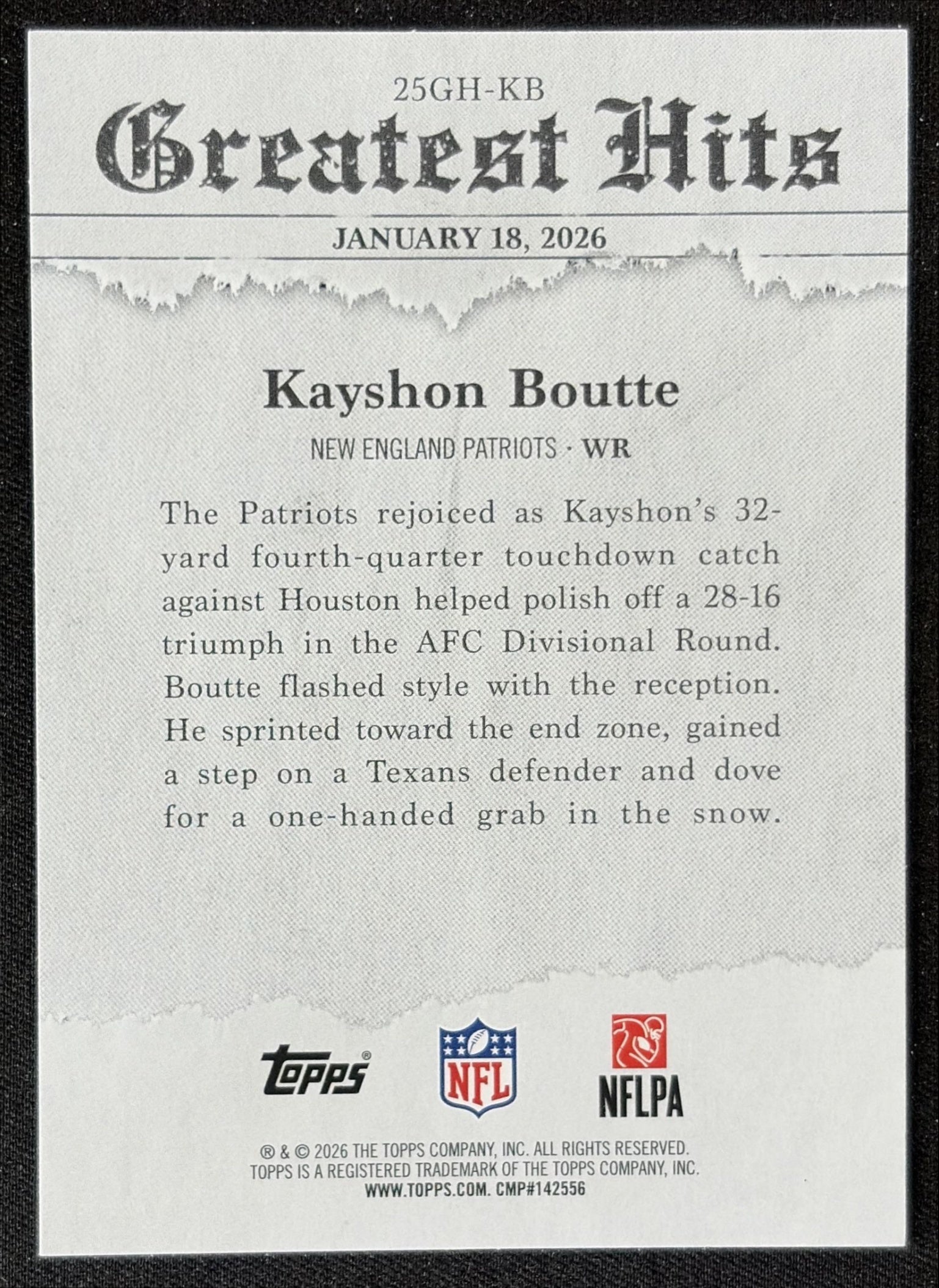 Kayshon Boutte 2026 Topps 2025 Greatest Hits Patriots back