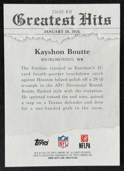 Kayshon Boutte 2026 Topps 2025 Greatest Hits Patriots back