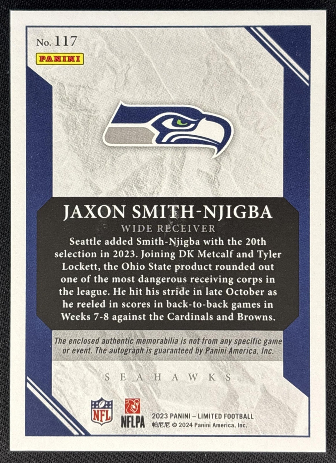 Jaxon Smith-Njigba 2023 Panini Limited Silver Spotlight RPA Auto /99 Seahawks Sports Trading Cards