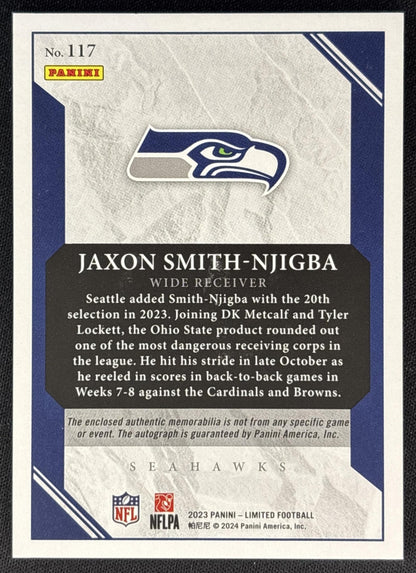 Jaxon Smith-Njigba 2023 Panini Limited Silver Spotlight RPA Auto /99 Seahawks Sports Trading Cards