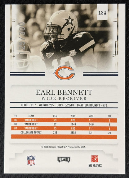 Earl Bennett 2008 Playoff Prestige Xtra Points /300 Bears back