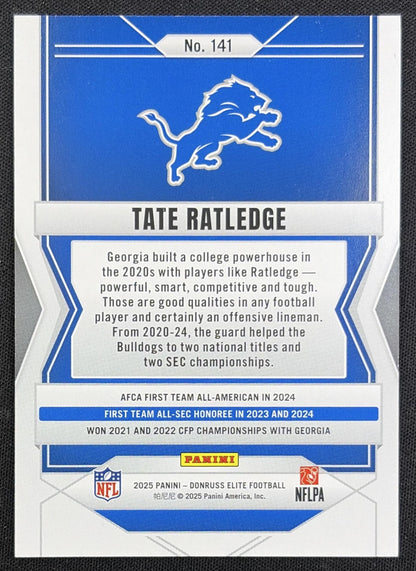 Tate Ratledge 2025 Panini Donruss Elite Rookies /999 Lions back