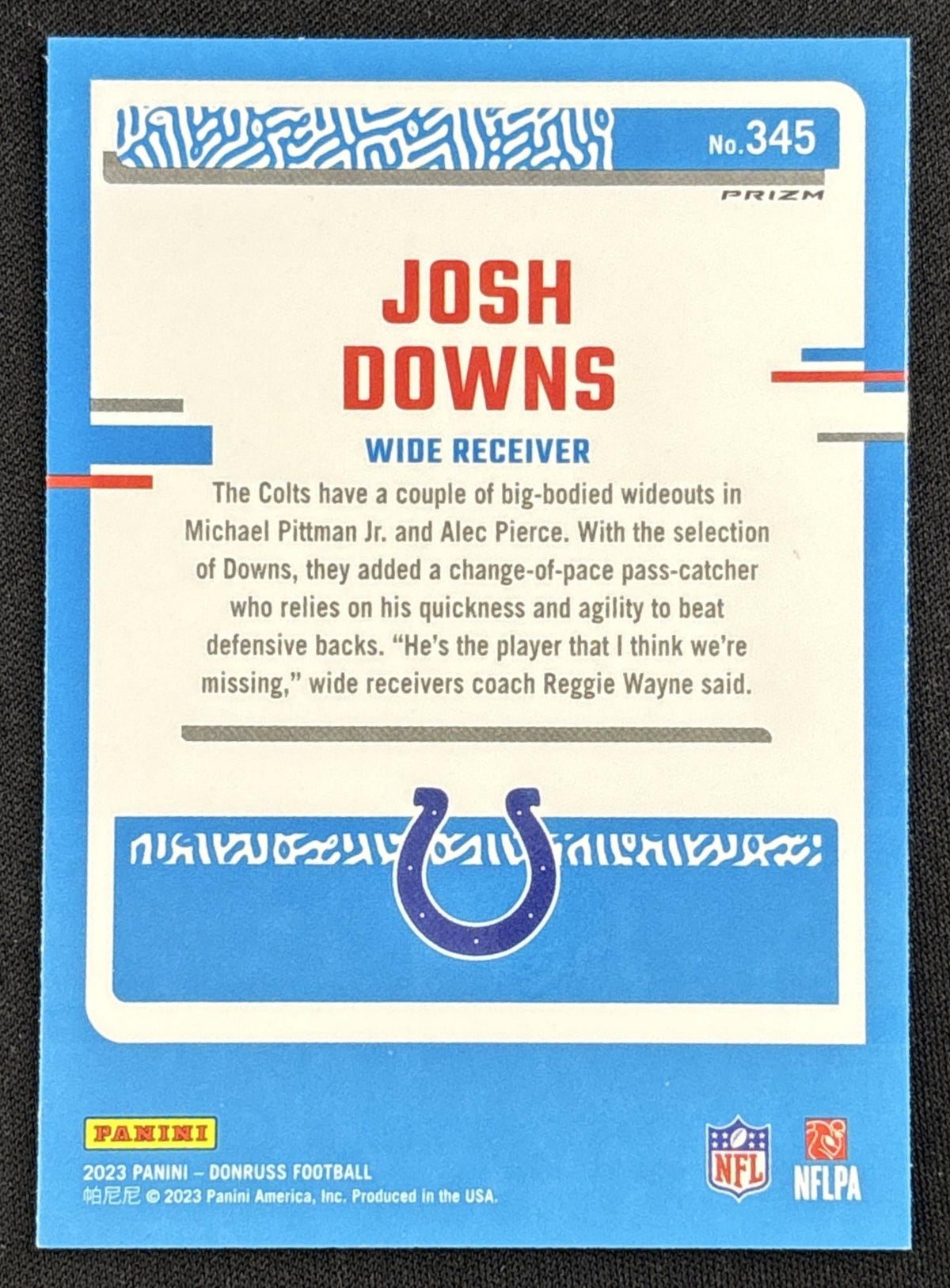 Josh Downs 2023 Panini Donruss Optic Rated Rookie Preview Blue Scope Prizm Colts