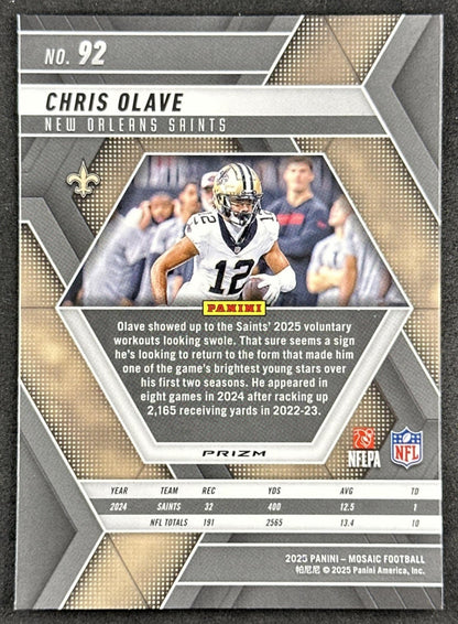 Chris Olave 2025 Panini Mosaic Camo Pink Prizm Saints