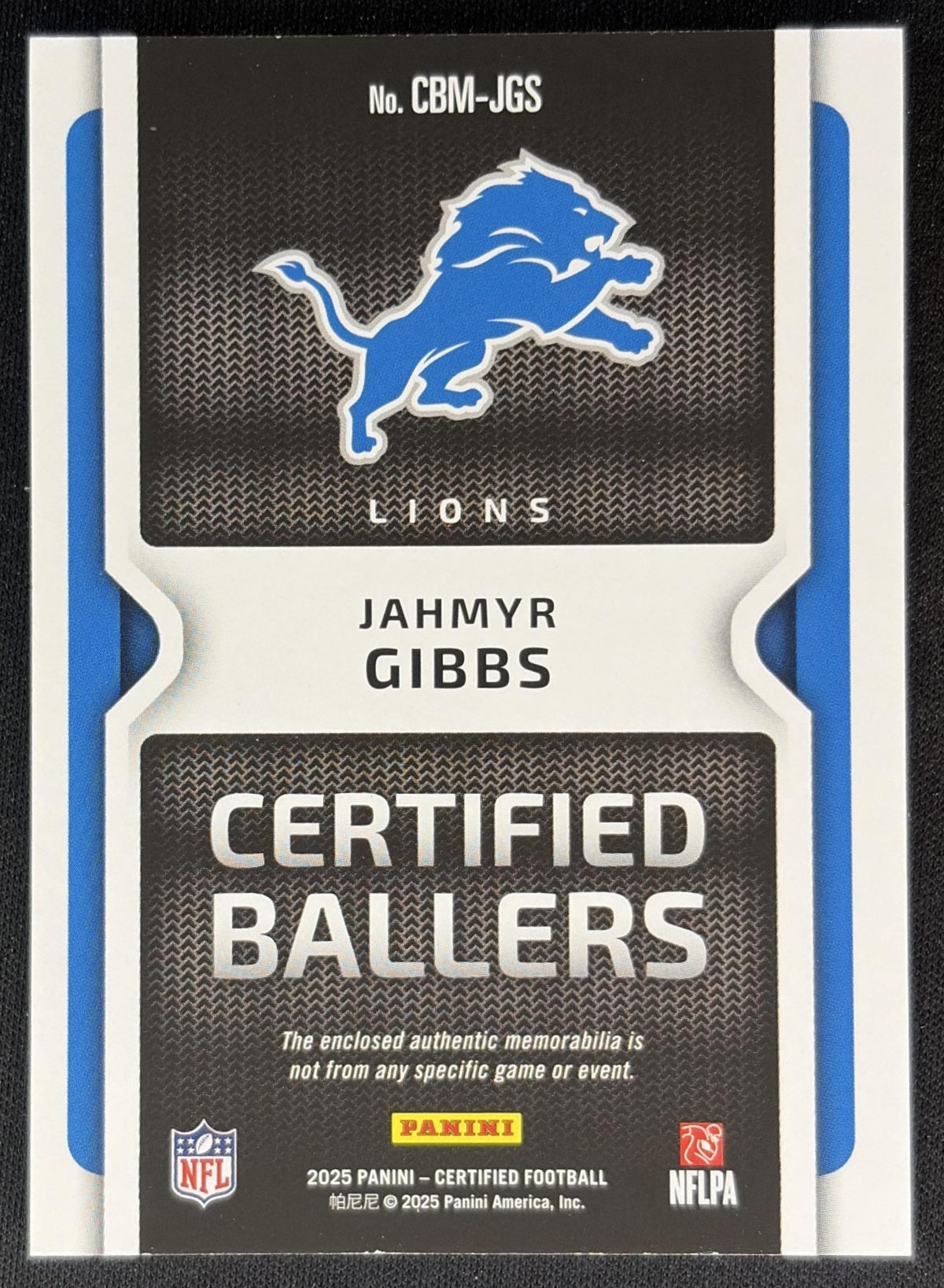 Jahmyr Gibbs 2025 Panini Certified Ballers Mirror Orange /99 Lions 2 back