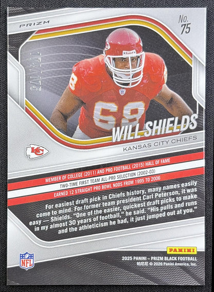 Will Shields 2025 Panini Prizm Black White /175 Chiefs back