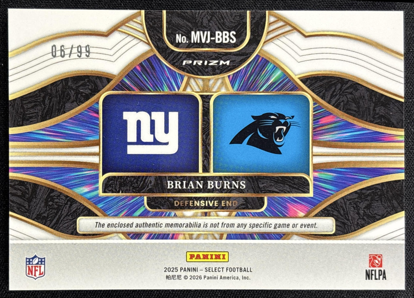 Brian Burns 2025 Panini Select Multiverse Jerseys White Prizm /99 Giants Panthers - back
