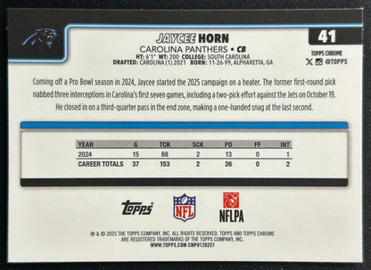 Jaycee Horn 2025 Topps Chrome Panthers Sports Trading Cards