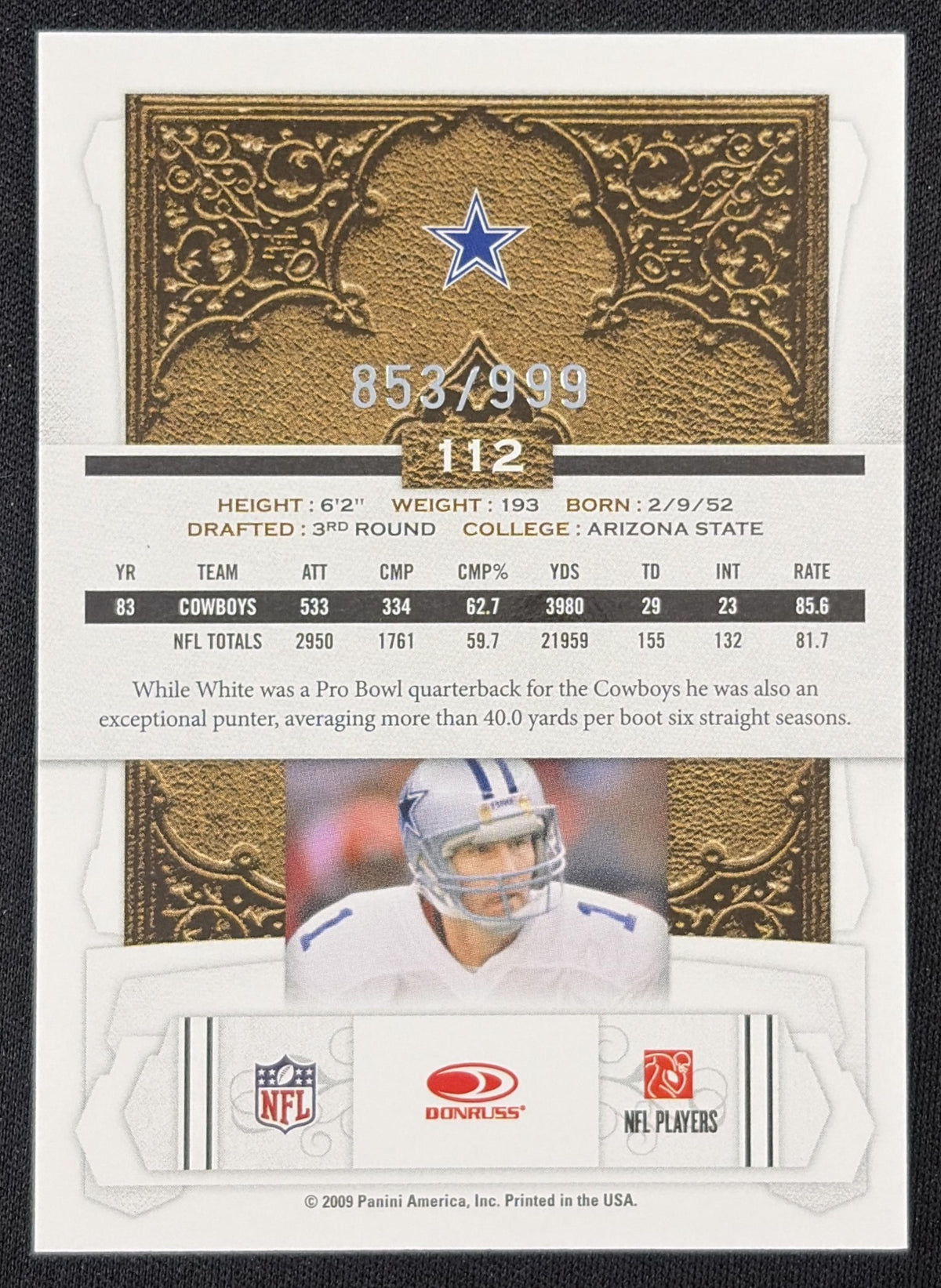 Danny White 2009 Panini Donruss Classics /999 Dallas Cowboys