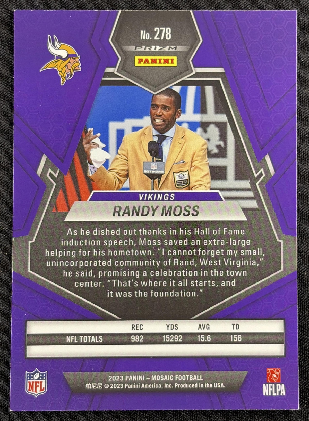 Randy Moss 2023 Panini Mosaic Green Mosaic Vikings Sports Trading Card