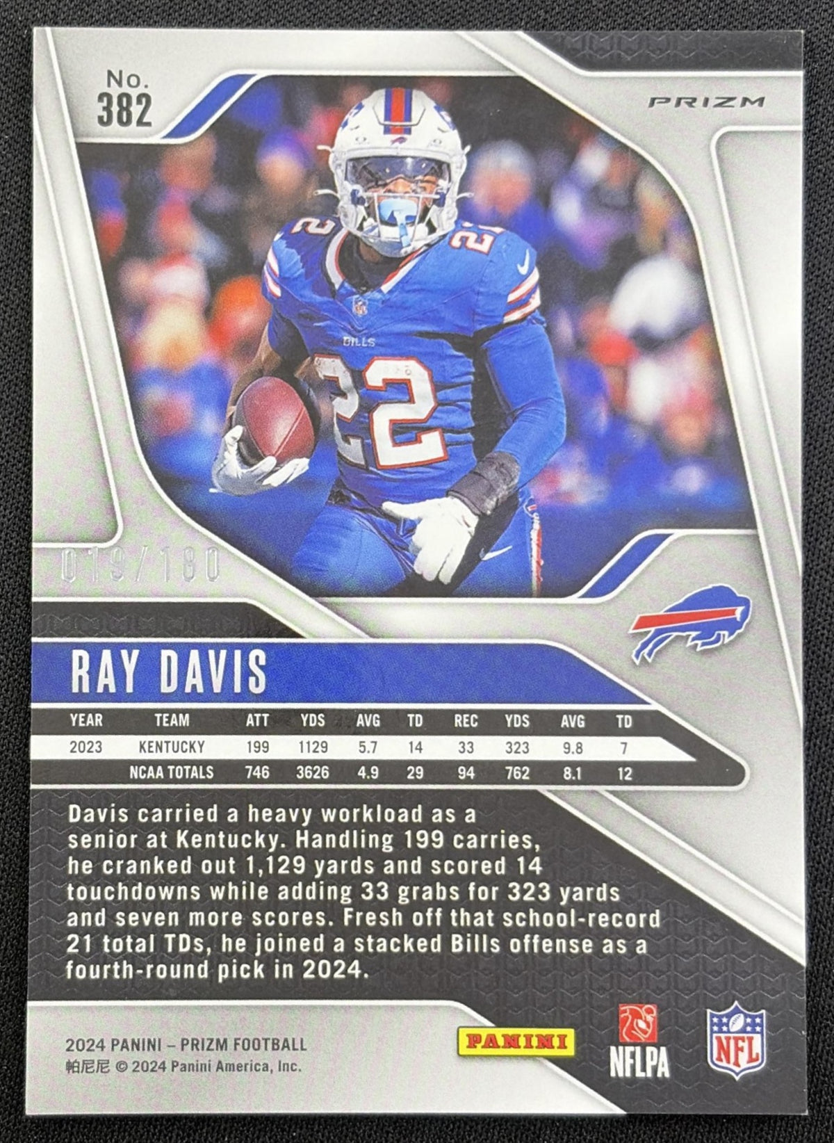Ray Davis 2024 Panini Prizm Hyper /180 Bills back