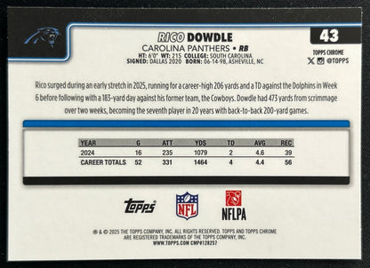 Rico Dowdle 2025 Topps Chrome Panthers Sports Trading Cards