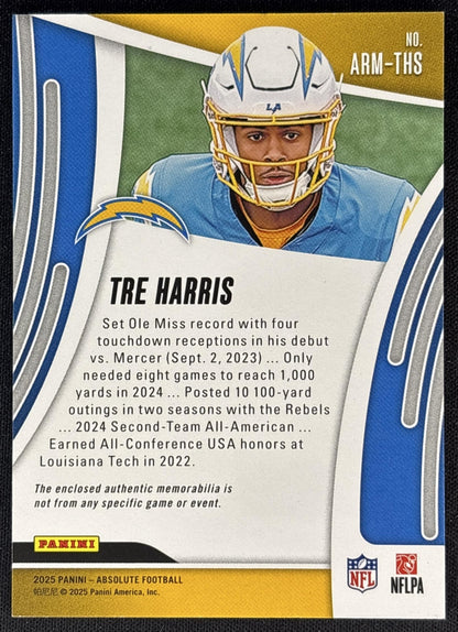 Tre Harris 2025 Panini Absolute Rookie Materials Chargers