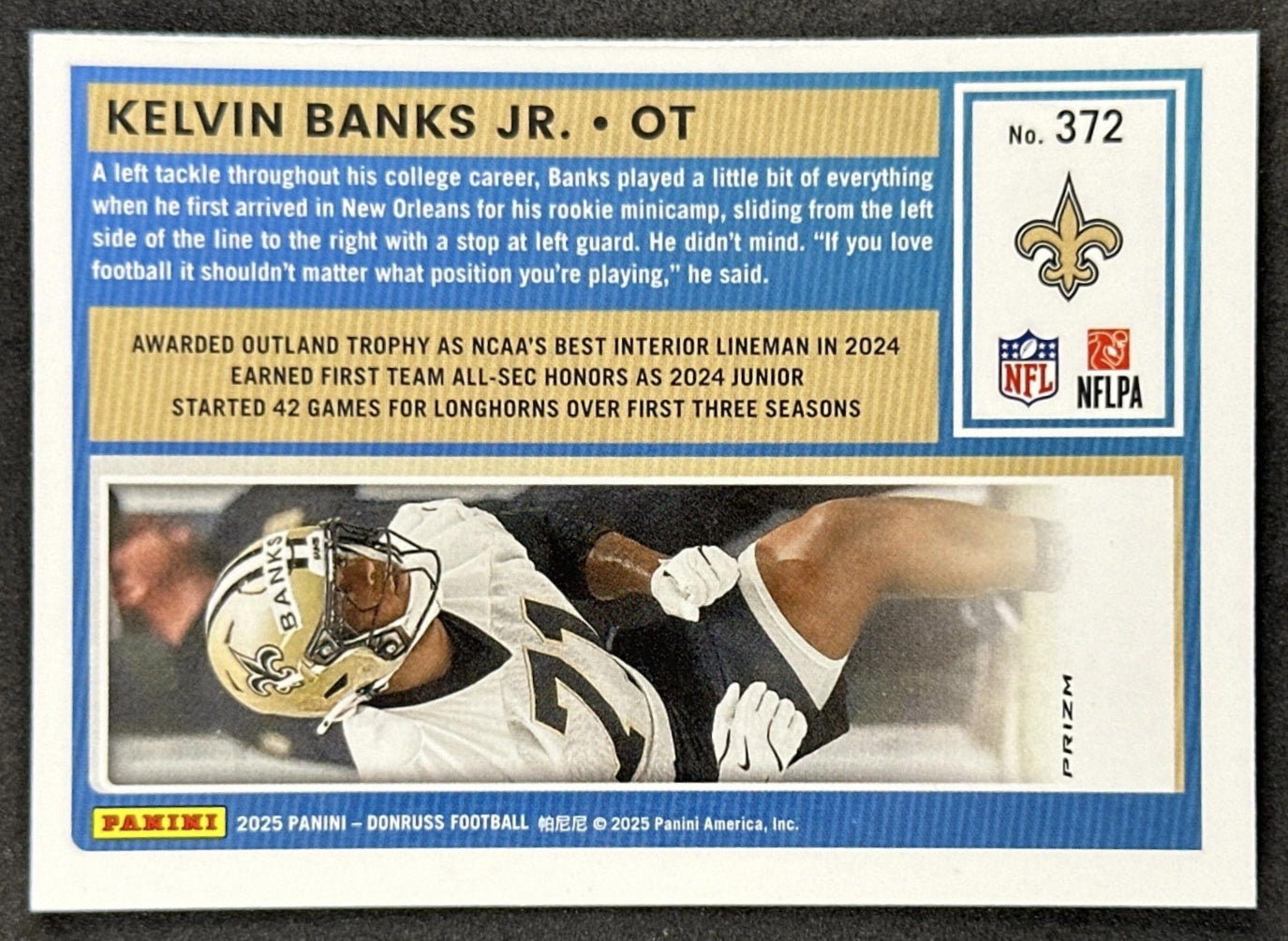 Kelvin Banks Jr. 2025 Panini Donruss Optic Rated Rookie Preview Red Wave Saints back