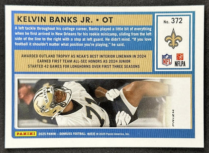 Kelvin Banks Jr. 2025 Panini Donruss Optic Rated Rookie Preview Red Wave Saints back