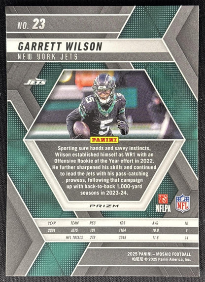 Garrett Wilson 2025 Panini Mosaic Green Prizm Jets Sports Trading Cards