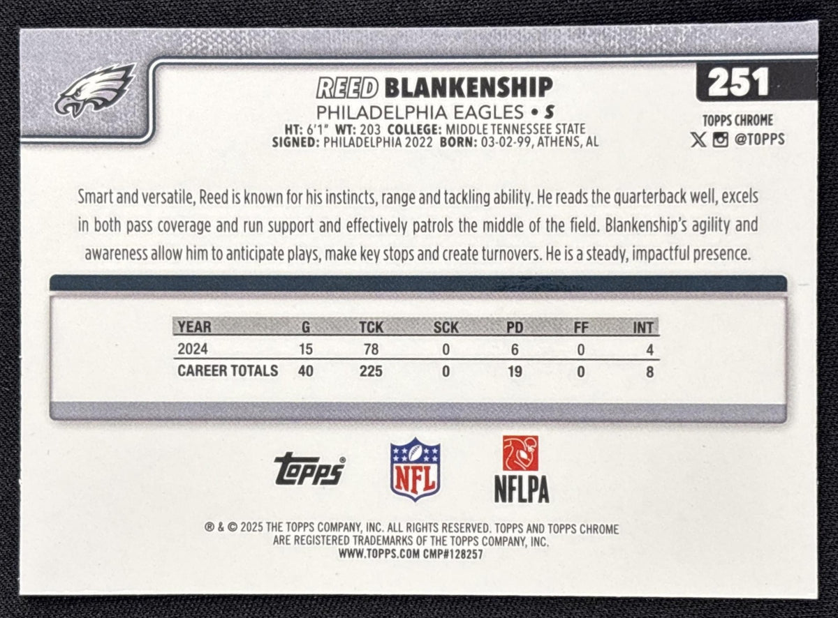 Reed Blankenship 2025 Topps Chrome Aqua Wave Refractor /199 Eagles