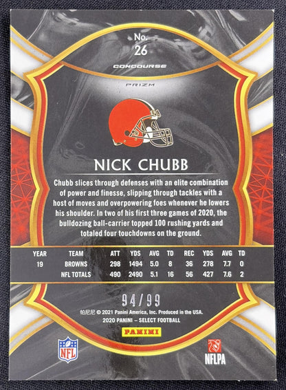 Nick Chubb 2020 Panini Select Red Prizm /99 Browns