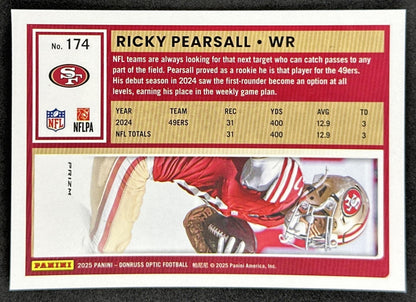 Ricky Pearsall 2025 Panini Donruss Optic Stars Prizm 49ers Sports Trading Cards