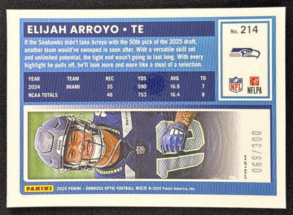 Elijah Arroyo 2025 Panini Donruss Optic Rated Rookie Wave Prizm /300 Seahawks