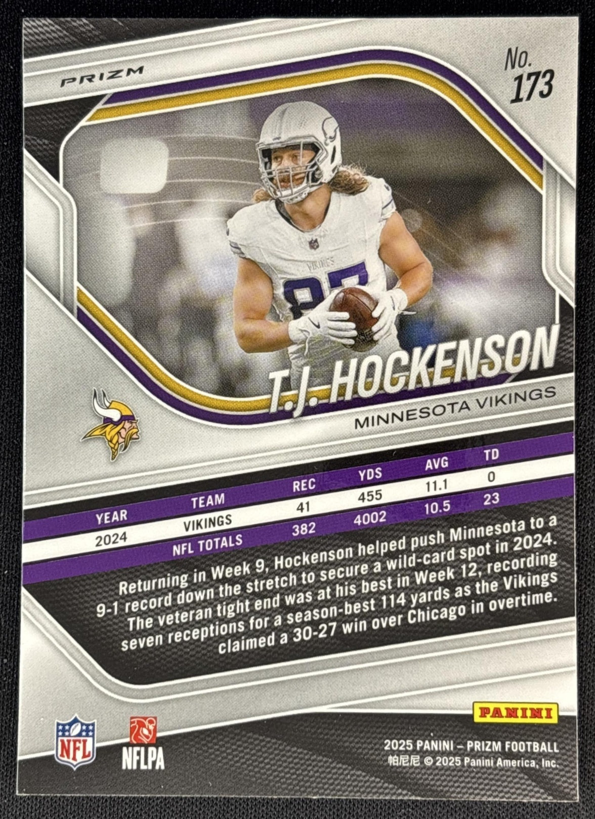 T.J. Hockenson 2025 Panini Prizm Neon Green Pulsar Vikings - Minnesota Vikings